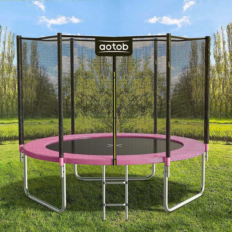 Trampoline AOTOB 12FT pour enfants / adultes, trampoline 1400 LBS avec filet de sécurité / échelle Backyard, rose