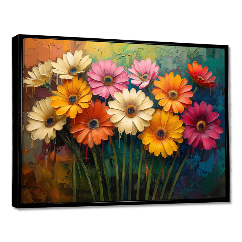 «Multicolor Garden Daisies Collage III - Daisies», reproduction d'art murale, Cadre flottant noir