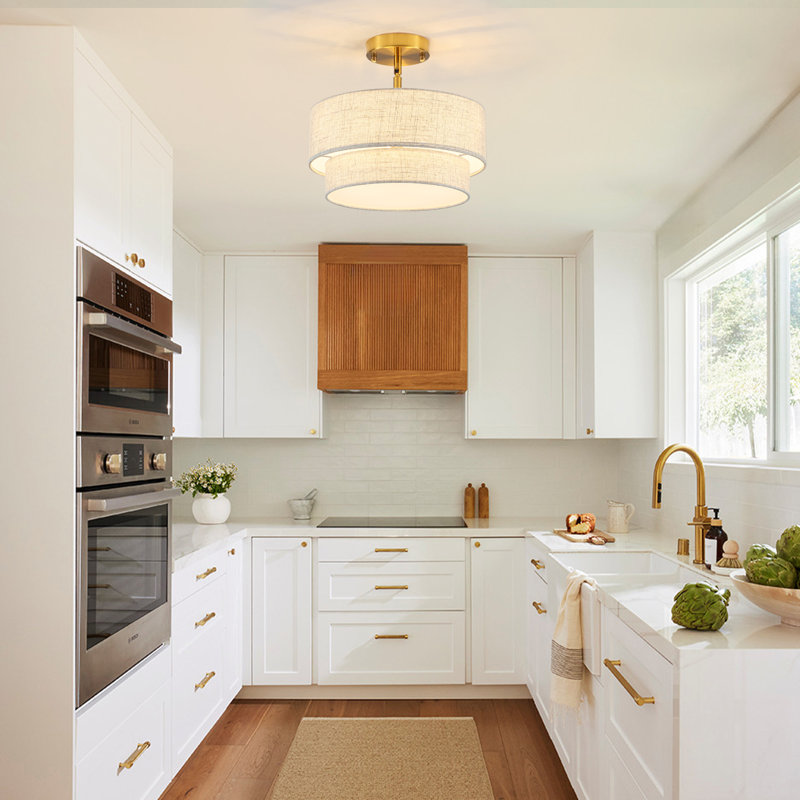 3-Light 2-Tier 12.6" Dimmable Linen Shade Drum Semi Flush Mount Ceiling Light for bedrooms Living rooms Kitchen Island and Hallways