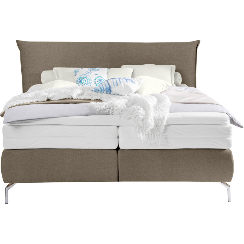Boxspring Bed Renzo 2 x Tripolis, TCM with Topper, Brown, H3/H3, 140 x 200cm