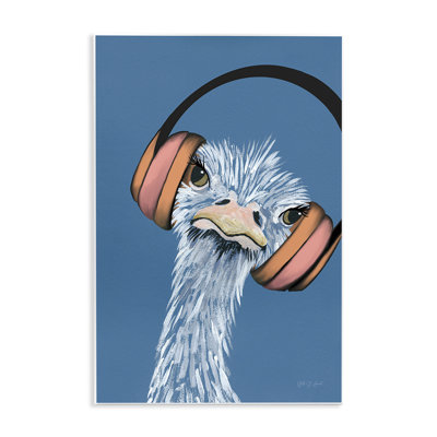 Ostrich with Headphones Wall Plaque Art by Yvette St. Amant
