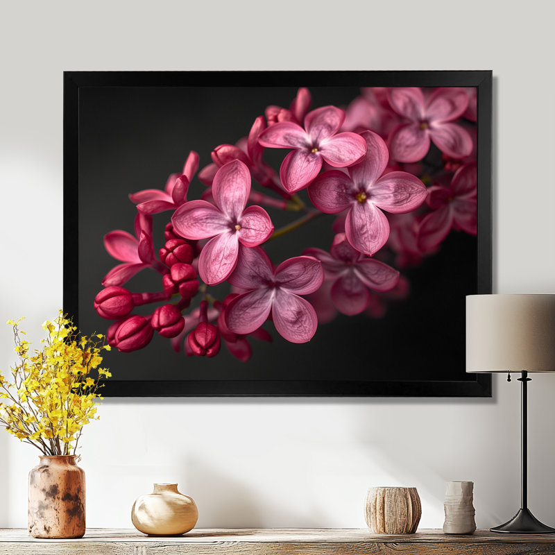 Noir et rose, photo de beauté lilas romantique II - lilas, art mural, Cadre simple noir, H 24 po x l 32 po
