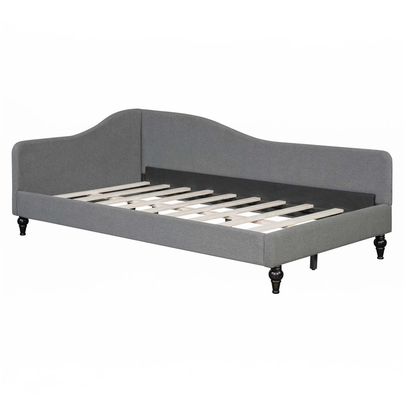 L-Shaped Linen Daybed, With Solid Wood Legs, Twin, Gray