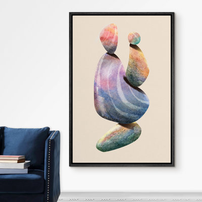 Signe, reproduction d'art sur toile encadrée, empilement de pierres pastel multicolores, nature, art numérique, art moderne, rustique, coloré, ultra pour le salon, la chambre à coucher, le bureau