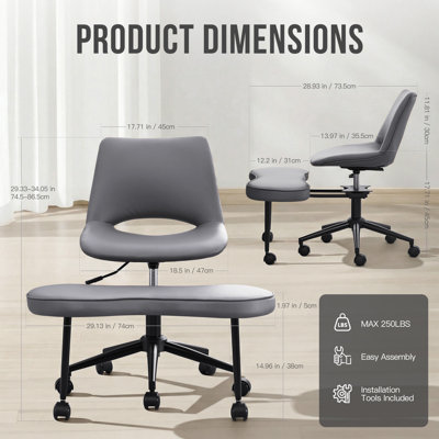 Chaise de bureau ergonomique avec repose-pieds, chaise de bureau pivotante à hauteur réglable avec dossier creux et roulettes, chaise d'ordinateur en cuir PU pour bureau personnel