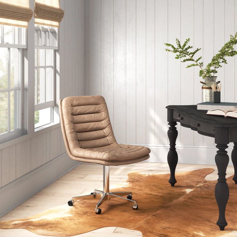 Delmy Genuine Leather Task Chair, Natural Washed Mushroom
