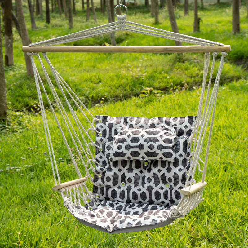 Chaise hamac Brittony, Motif géométrique gris, blanc