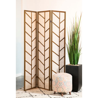 Paravent à trois panneaux en jute, structure en bois de pin au fini noyer, forme plume, style rustique contemporain, hauteur de 69,38 pouces, profondeur 52, largeur 0,76, écran pliant 3