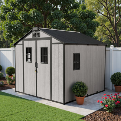 8 Ft. x 8 Ft. Outdoor Storage Shed, Resin Storage Shed with Windows