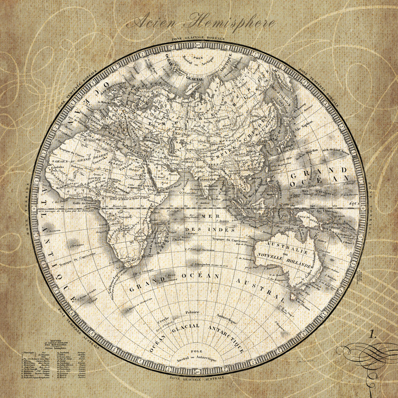 Carte du monde français II V2, H 30 po x l 30 po x P 1,25 po