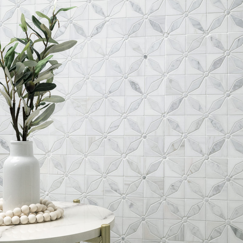 Calabria Frost Starella 12 in. x 12 in. Polished Marble Mosaic Floor and Wall Tile