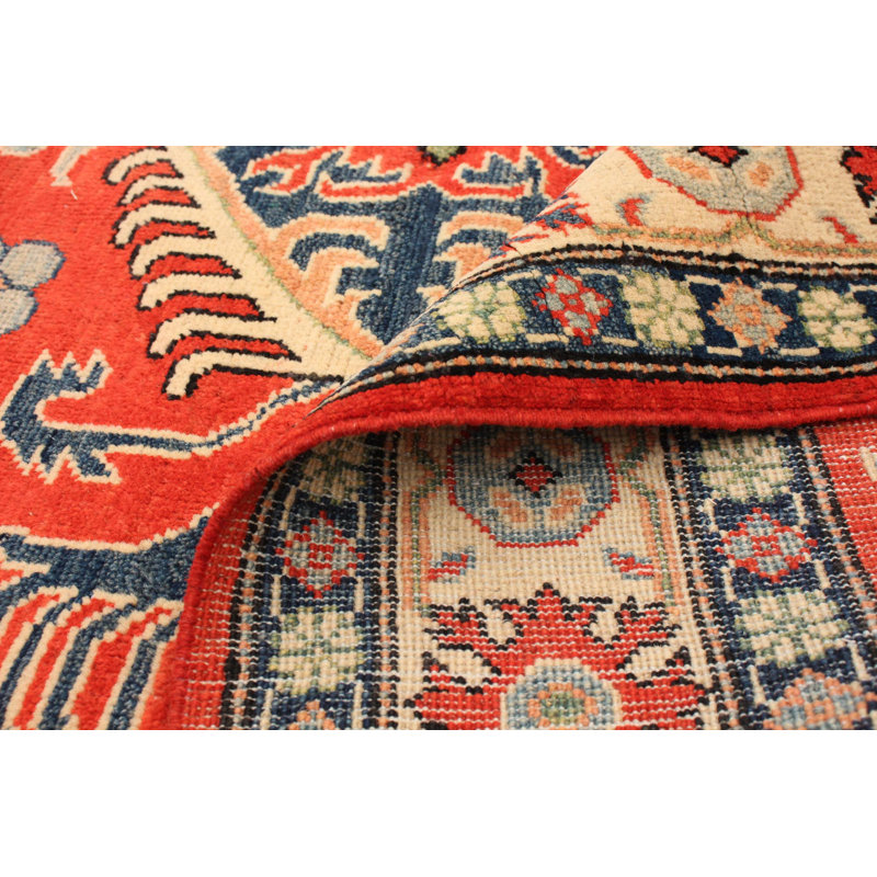 Tapis décoratif en laine rouge/beige à motif de noué à la main new age finest de conception unique 4 pi 10 po x 6 pi 5 po new age