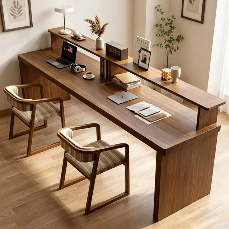 Modern Solid Wood Rectangular Desk with Shelf, 39.37" H x 78.74" W x 19.69" D