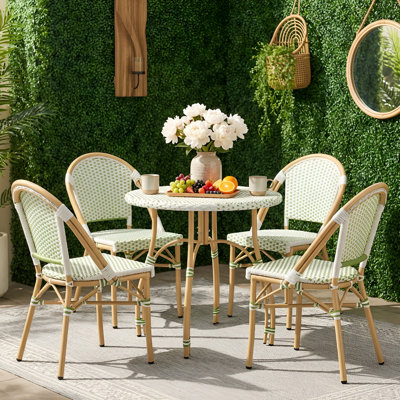 Ensemble repas d'extérieur Altesa French Bistro avec table ronde en rotin et chaises de salle à manger, patio