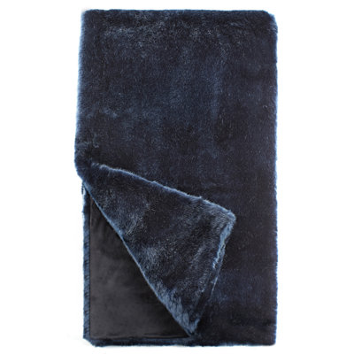 Couture Collection Faux Fur Throw Steel Blue Mink