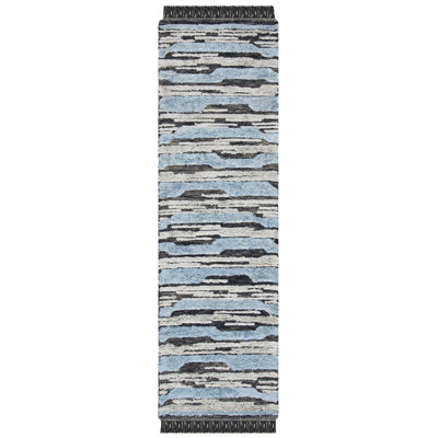 Tapis gris anthracite / bleu en soie / laine touffeté à la main Fellsmere