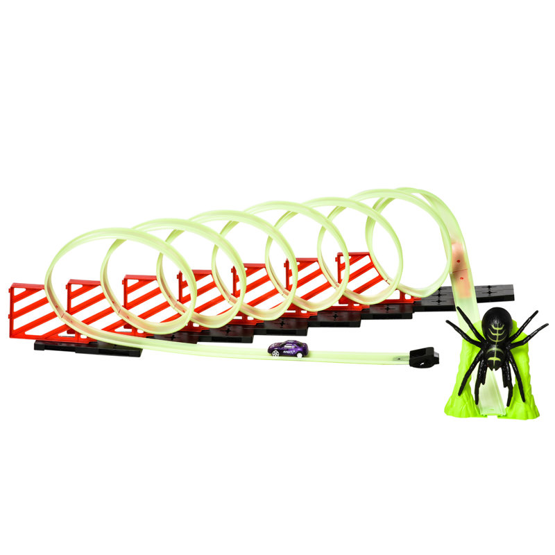 Track Builder DIY Loop Kit with Luminous Effect Spider Model Pull-back Car（It is designed for single rider only.）