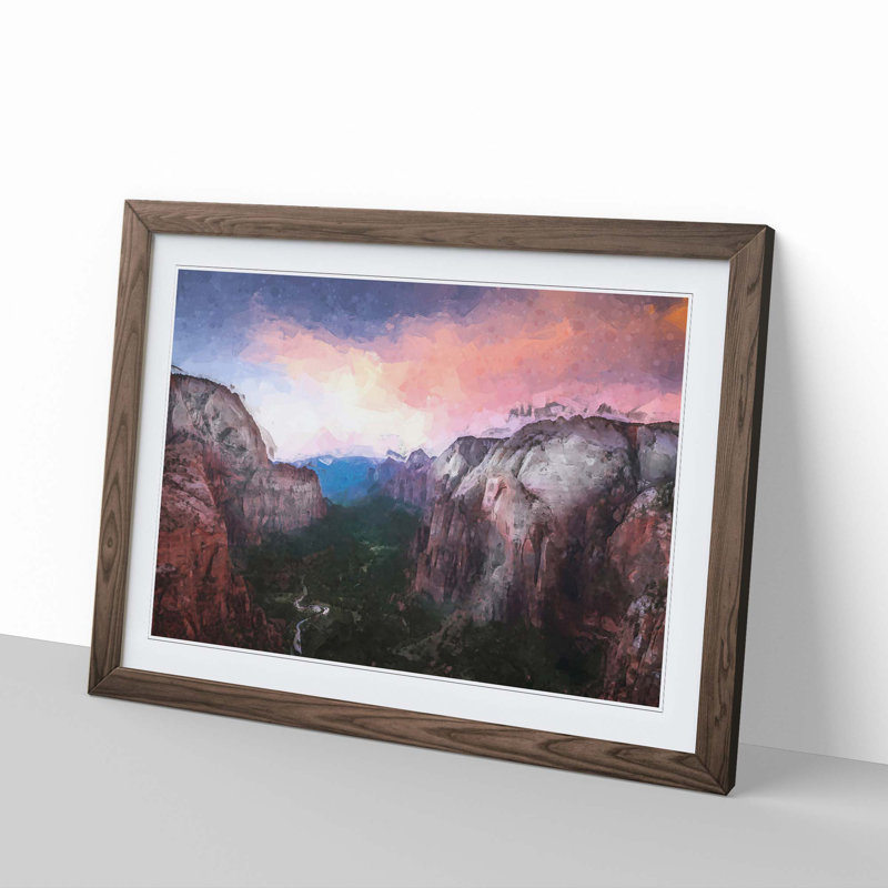 View of Zion National Park in Utah in Abstract - Picture Frame Graphic Art Print, Walnut, 35cm H x 50cm W x 2cm D