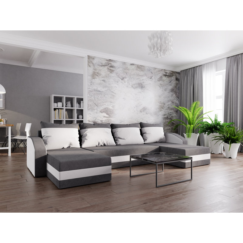 Sihon 4 Seater Corner Sofa , Gray/White - Microfaza27/Microfaza31