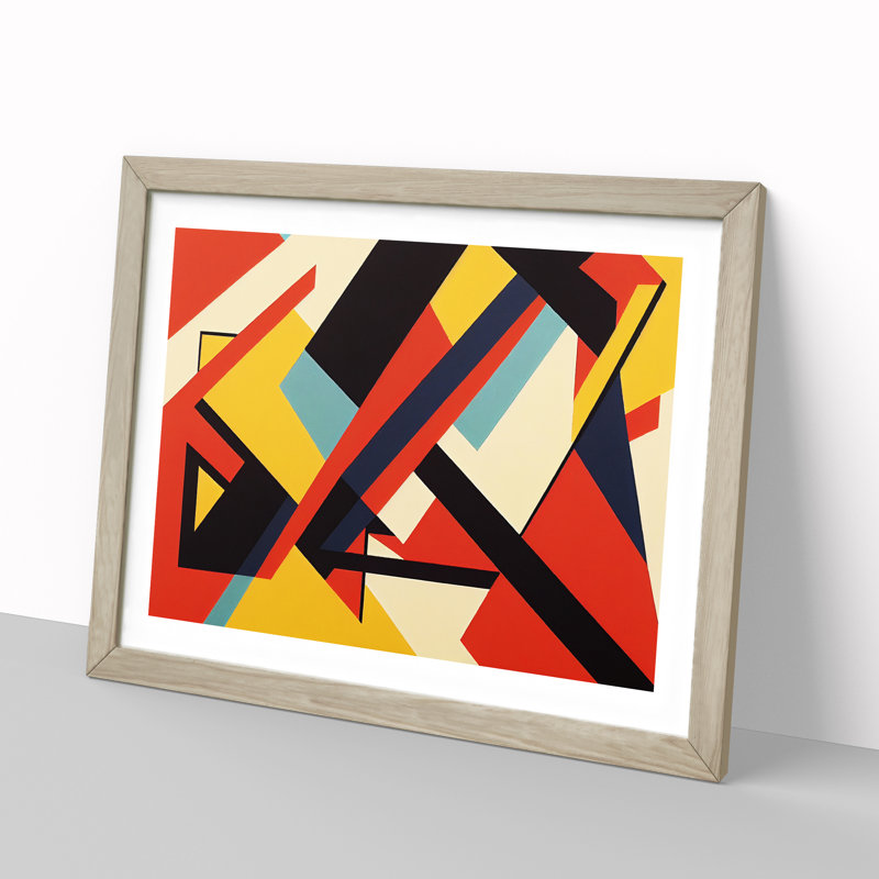 Bauhaus Vol.4 Abstract 1 Piece Single Picture Frame Wall Art, 46cm H x 64cm W x 2cm D, Oak
