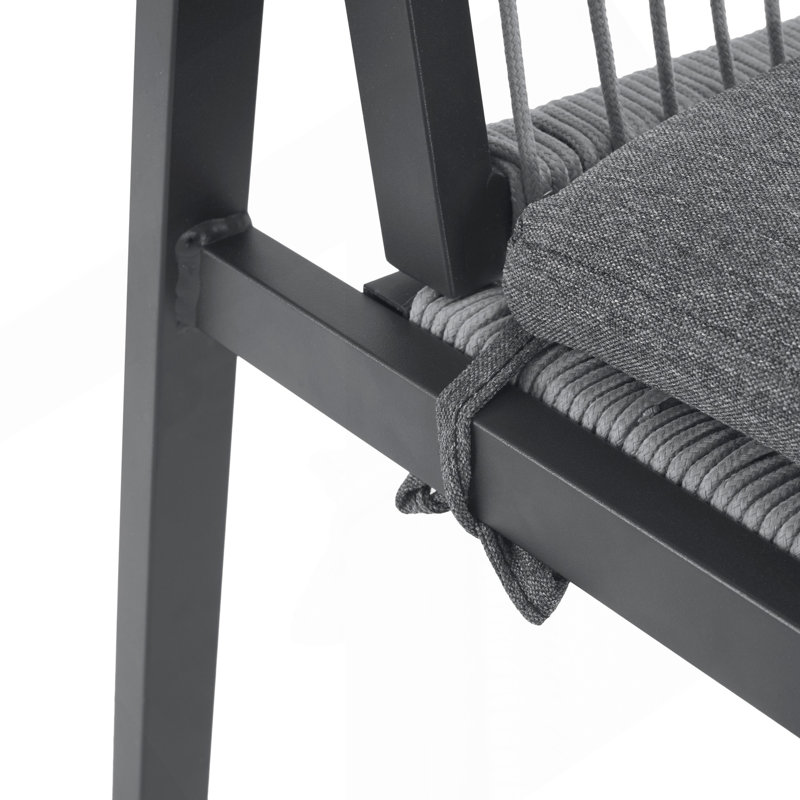 Ensemble de salle à manger d'extérieur, ensemble de 6 chaises en aluminium avec corde et table en aluminium, gris et noir