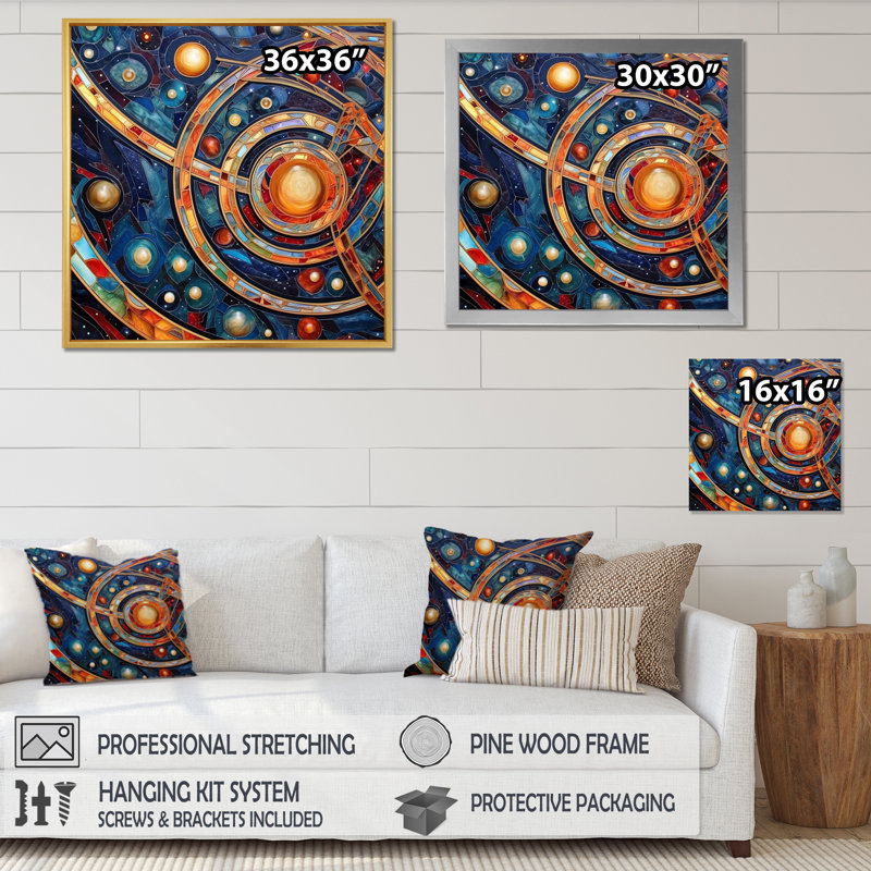 Impression sur toile «Orange Galactic Universe I», Cadre photo noir, H 24 po x l 24 po x P 1 po