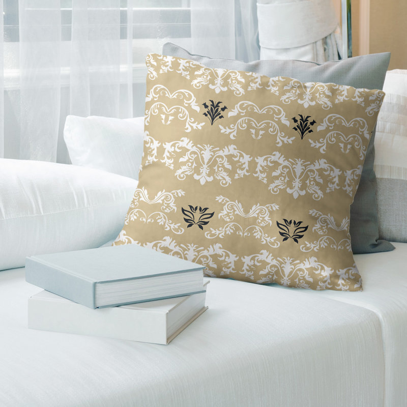 Housse et insert de coussin carré New Orleans Football Baroque, Blanc / vieil or / noir, 16 po x 1 po, Croisé en coton