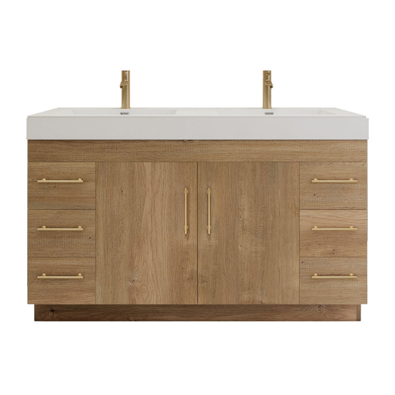 60" Double Bathroom Vanity Set with Drawers and Doors, Oak