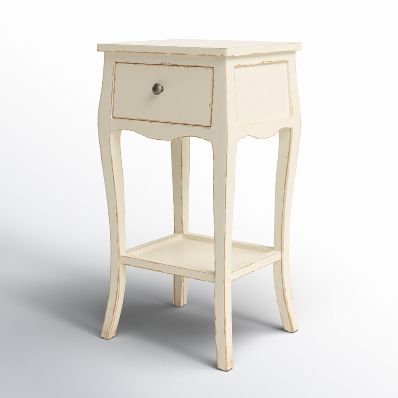Radikha Solid Wood End Table with Storage, Vintage Cream