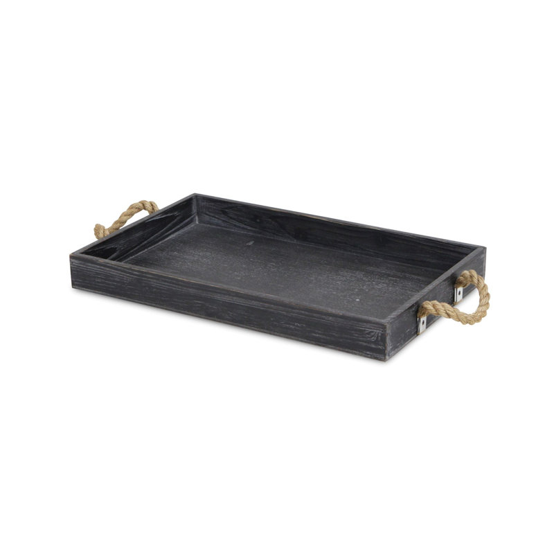 Baltazar Wooden Tray with Rope Handles, Black