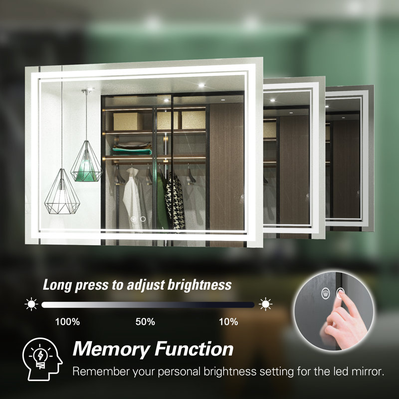 Adorna Frameless LED Lighted Bathroom / Vanity Mirror with Brightness Adjustable, Memory Function, Anti-fog, 36" x 48"