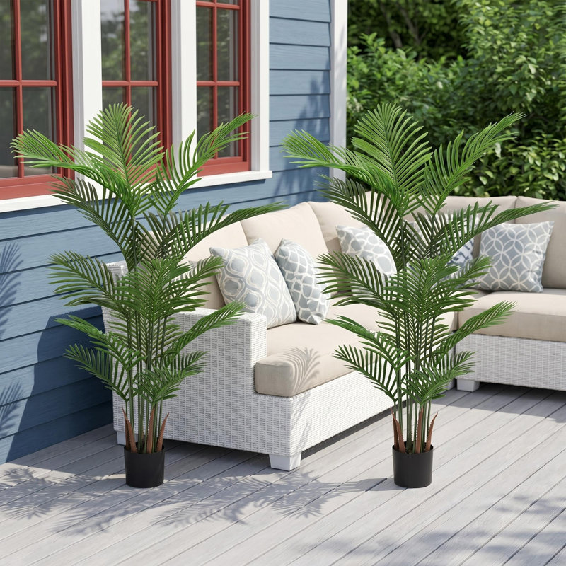 EverGreen Decor Artificial Ficus Tree Outdoor UV-Resistant Fake Plant with 15 Lifelike Fronds, 2-Pack for Patio & Garden