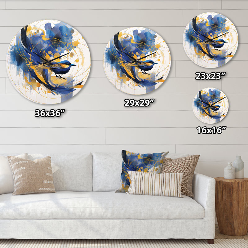 Horloge murale géométrique moderne bleu foncé et doré, Petit