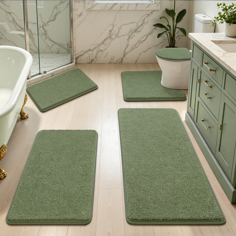 Ensemble de 5 tapis de bain absorbants antidérapants, Set of 5 - 48" L x 20" W, Green