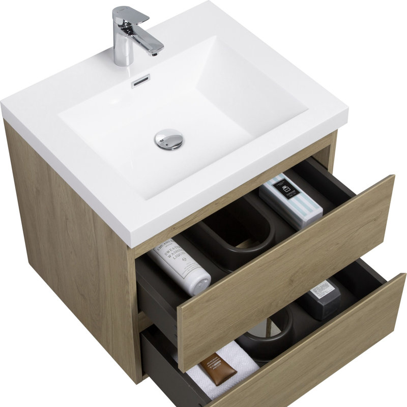 Meuble-lavabo pour la salle de bain à fixation murale, Chêne