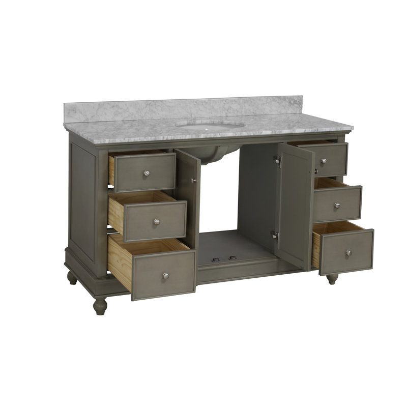 Ensemble de meuble-lavabo simple 60 po Ferdinand, Marbre de Carrare, Gris patiné