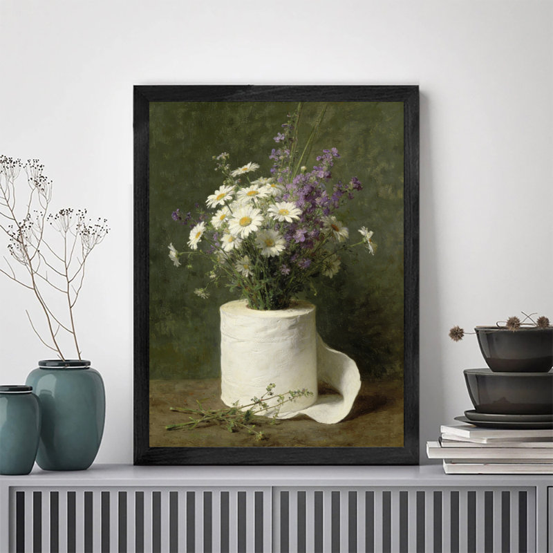 Art floral rétro encadré noir, H 11 po x l 9 po