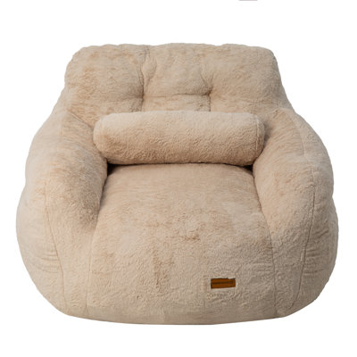 Fauteuil à billes surdimensionné en fausse fourrure touffeté à compression avec coussin et poche