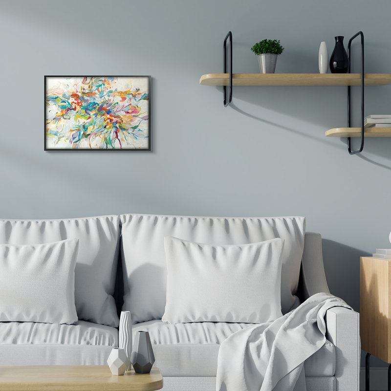 «Exciting Tropical Shapes Abstraction Blue Red Pop» par Lisa Ridgers - impression, Giclée encadrée noir minuit