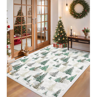Tapis de Noël lavable, tapis de sol, tapis à motifs sapin de Noël et neige