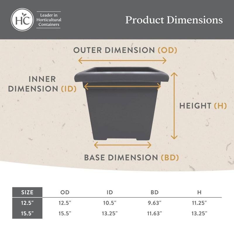 The HC Companies Accent Square Plastic Plant Pot with Drainage, 15.5", Evergreen