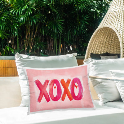 Pink XOXO with Hearts Design by LSR Design Studio Outdoor Printed Pillow