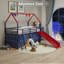 Lit mezzanine simple en métal avec glissade et rideau-1242983136
