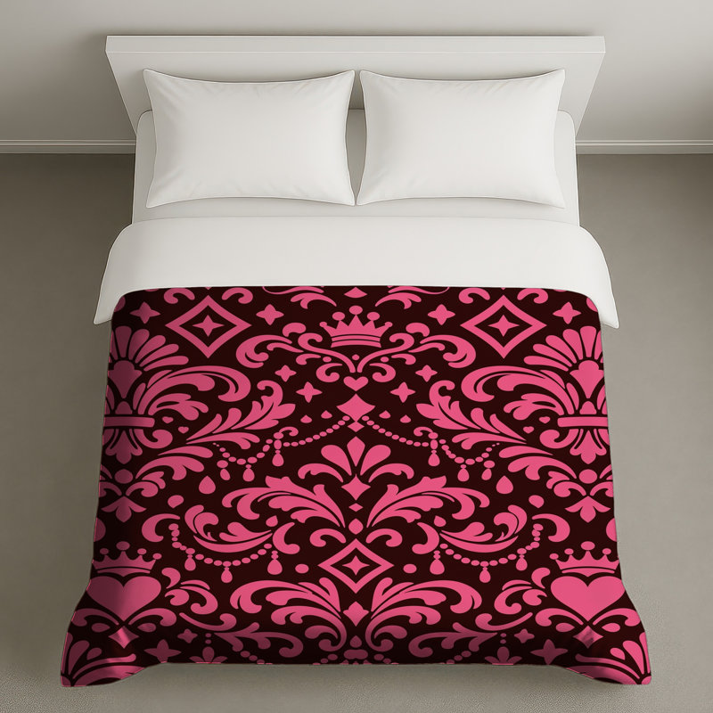 Housses de couette à motif damassé rose, Twin