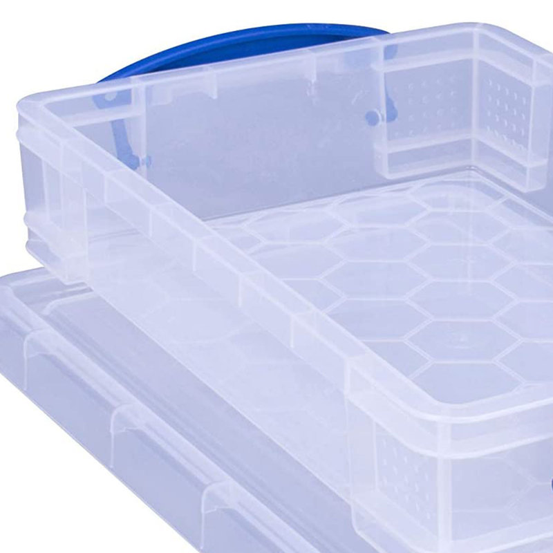 Clear Plastic Stackable Storage Containers with Blue Clip Lock Handles, 4-Pack