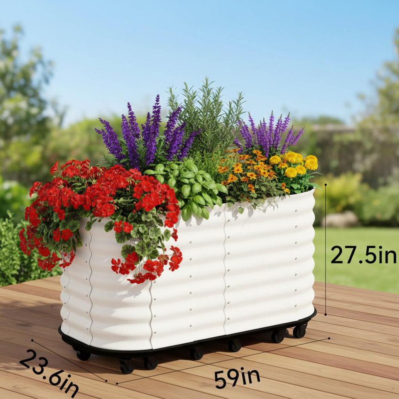 Lit de jardin surélevé à auto-arrosage, avec roues verrouillables et réservoir d'eau, 27.5" H x 59" W x 23.6" D, White