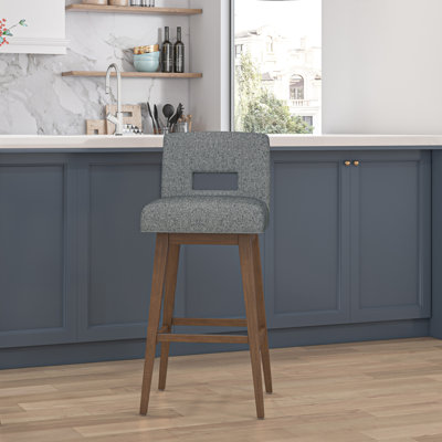 Tabouret pivotant à dossier clé en bois et tissu d'ameublement