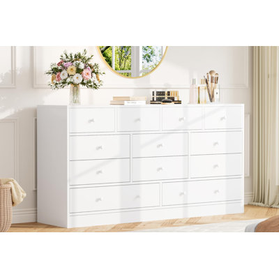 12 Drawer Dresser for Bedroom, Wooden Chest of Drawers Storage Cabinet with Built-In Power Outlet