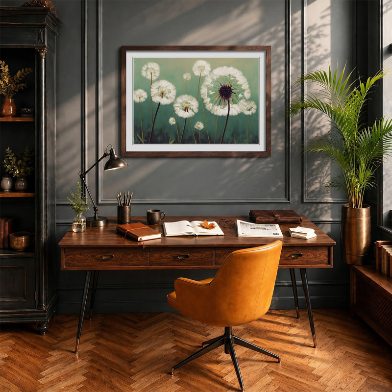 Entrancing Dandelion Flowers - Framed Print, 46cm H x 64cm W x 2cm D, Walnut