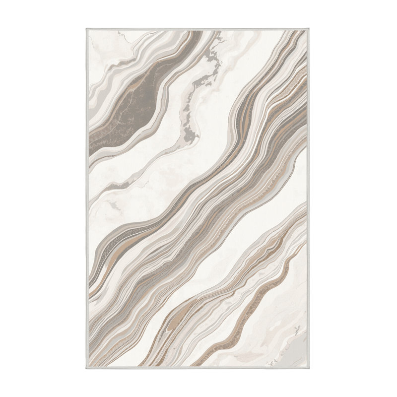Tapis beige moelleux moelleux et luxueux en bois beige - reliure blanche, 5 x 7